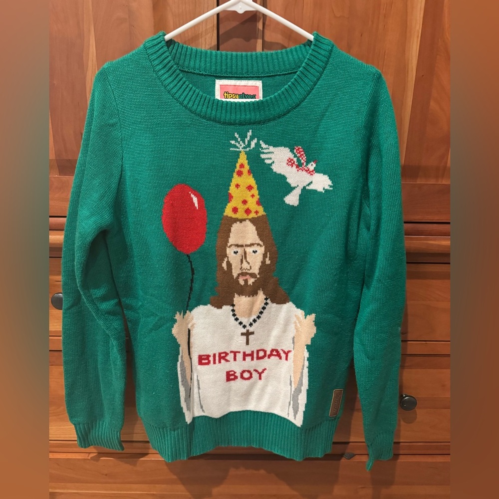 Tipsy Elves “Birthday Boy” Jesus Christmas Sweater Size M Funny Holiday Ugly